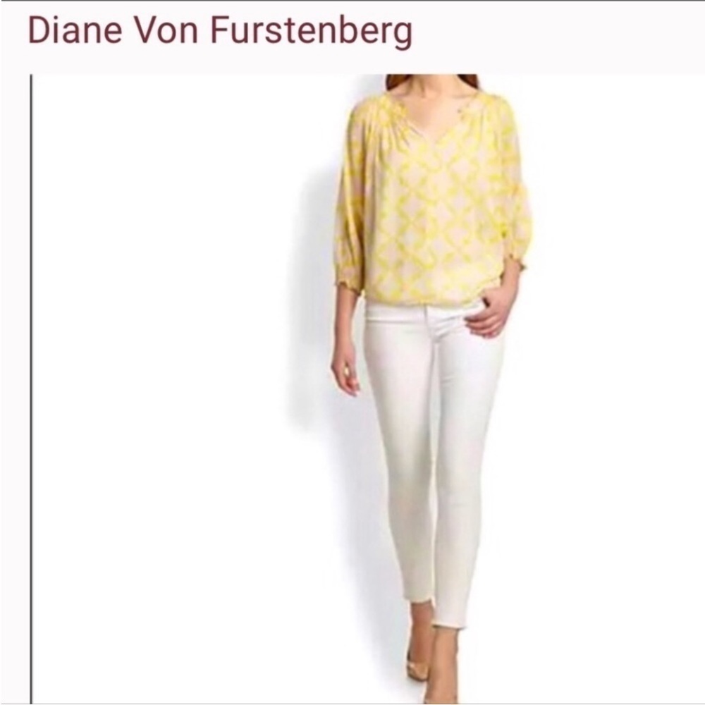 Diane Von Furstenberg Bryn Lightweight yellow Silk Sheer lined chic Blouse Top - Picture 9 of 11